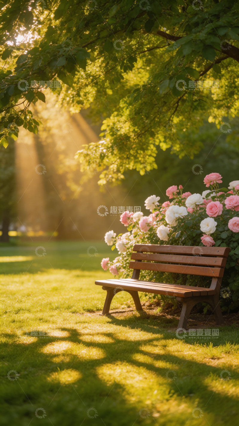 高清大图下载【趣麦麦图】阳光花园长椅美景