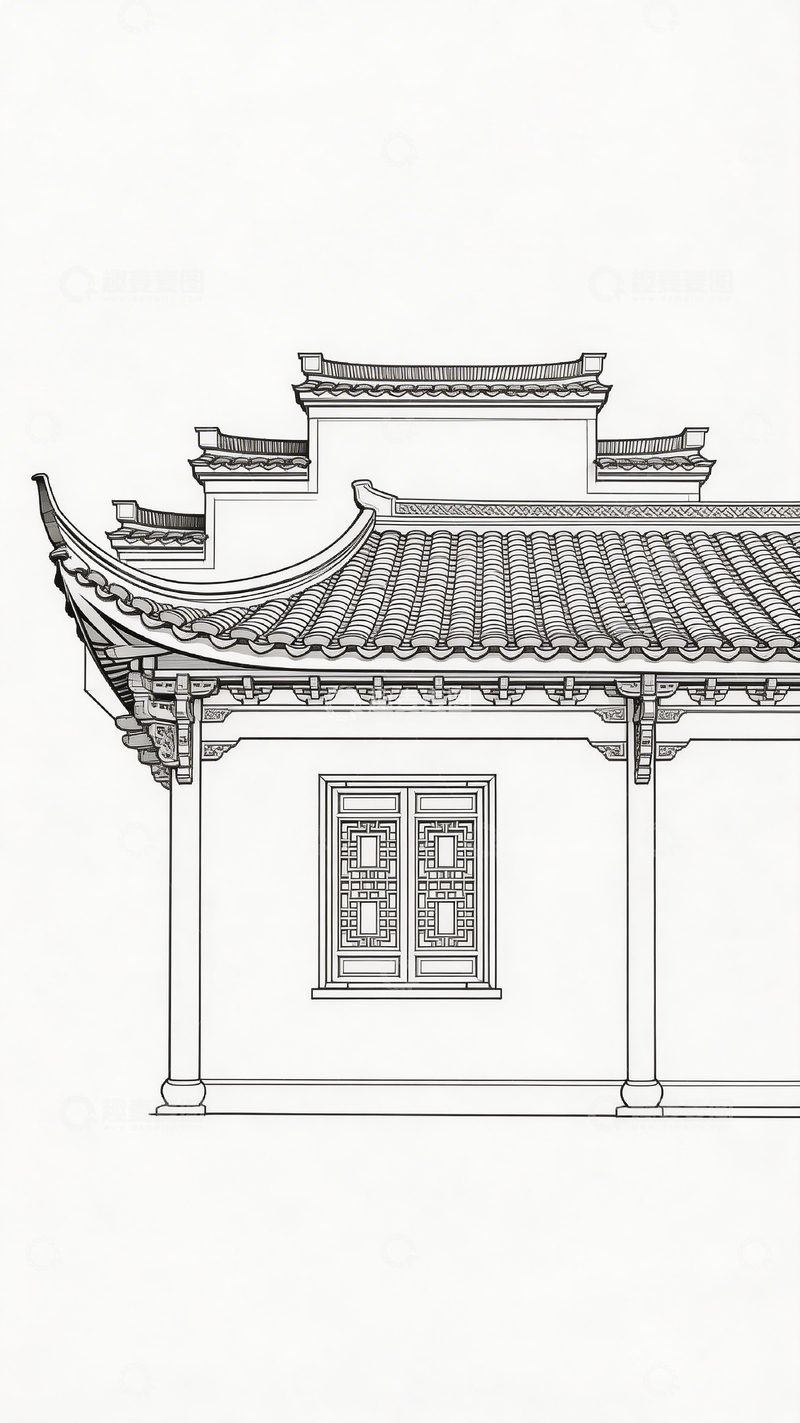 高清大图下载【趣麦麦图】水墨中国风古建筑线描图