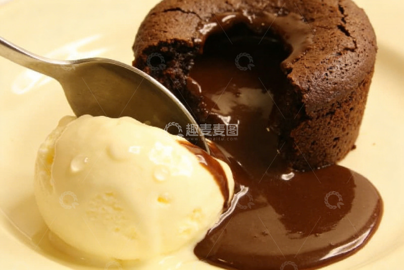 高清大图下载【趣麦麦图】熔岩巧克力蛋糕配香草冰淇淋的甜点
