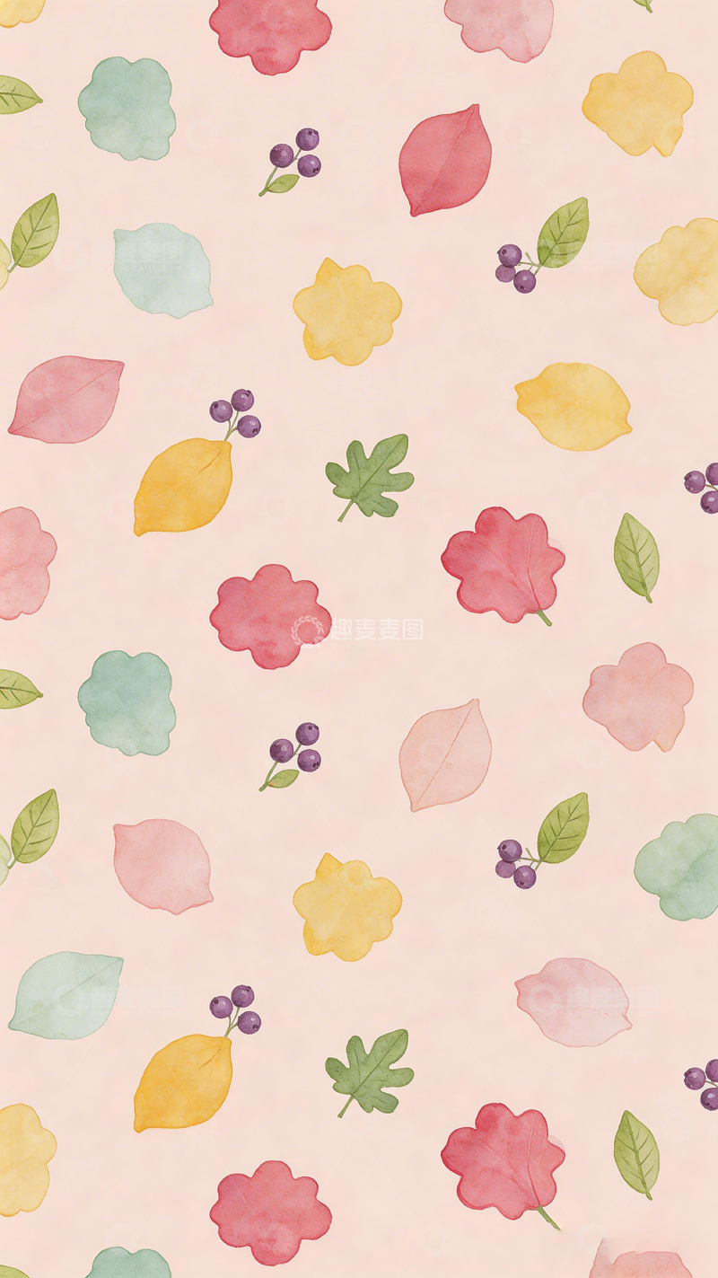 高清大图下载【趣麦麦图】水彩花卉背景图案设计