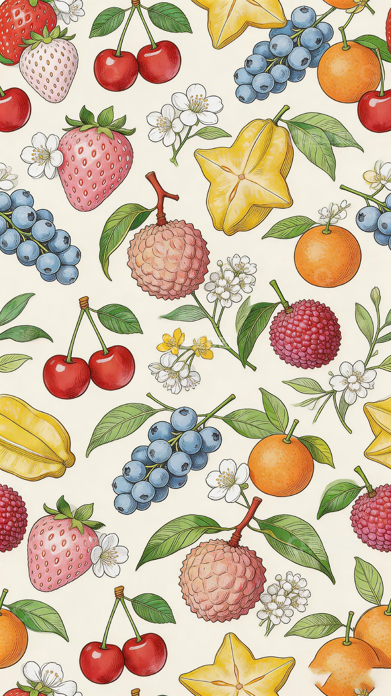 高清大图下载【趣麦麦图】手绘水果花卉壁纸设计素材