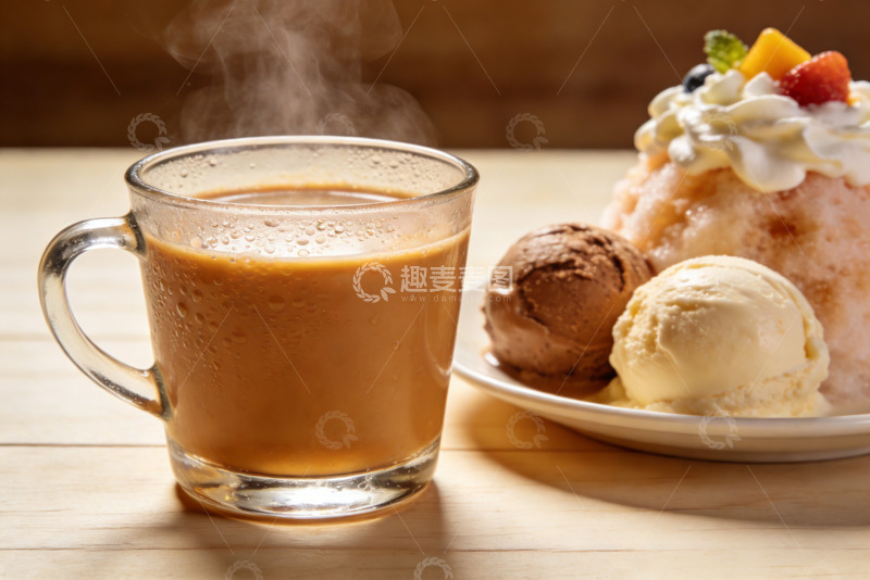 高清大图下载【趣麦麦图】热饮配冰淇淋刨冰的午后惬意时光