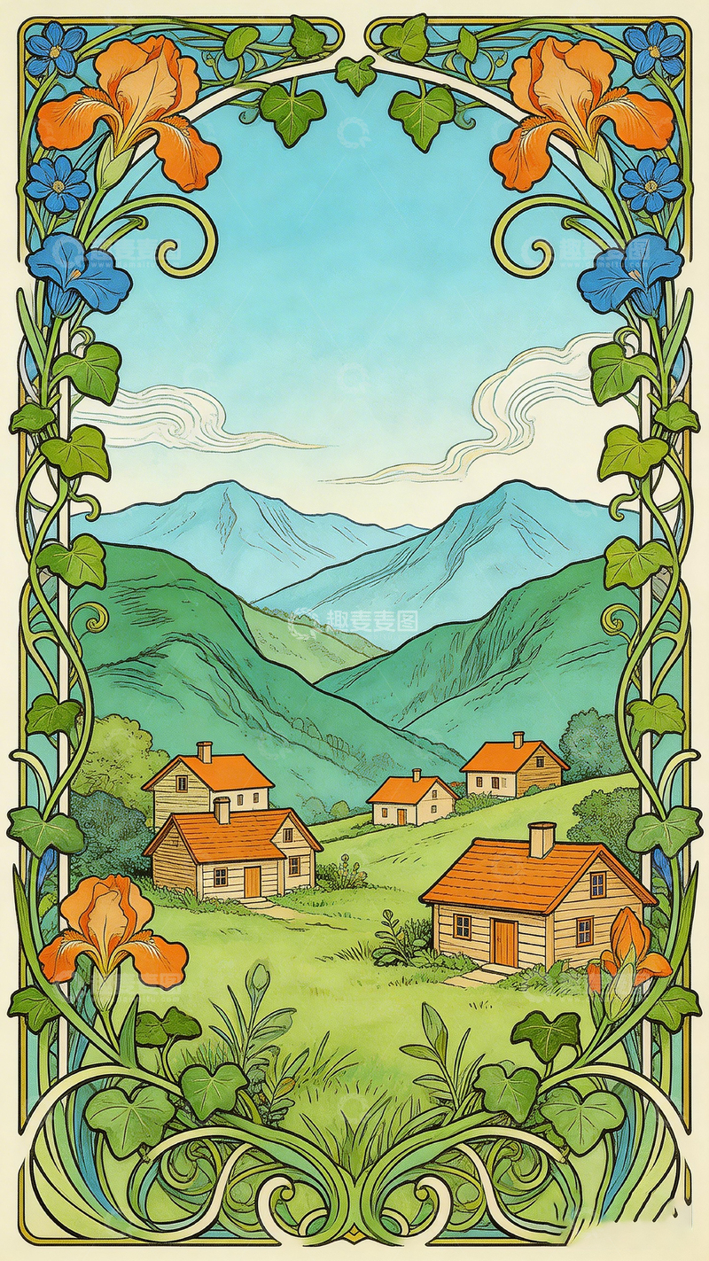 高清大图下载【趣麦麦图】新艺术风格山水田园装饰画