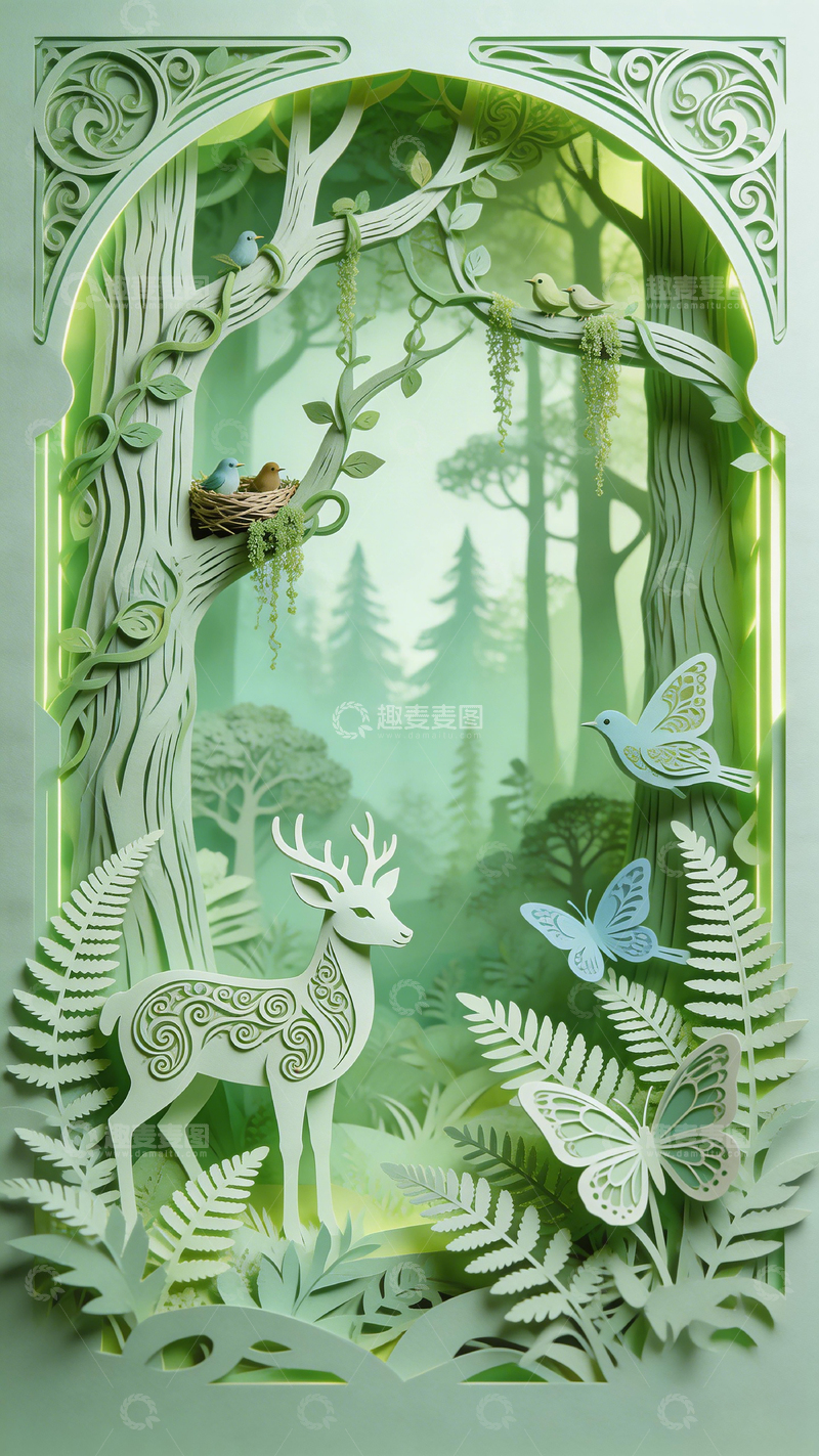 高清大图下载【趣麦麦图】纸雕艺术森林景观