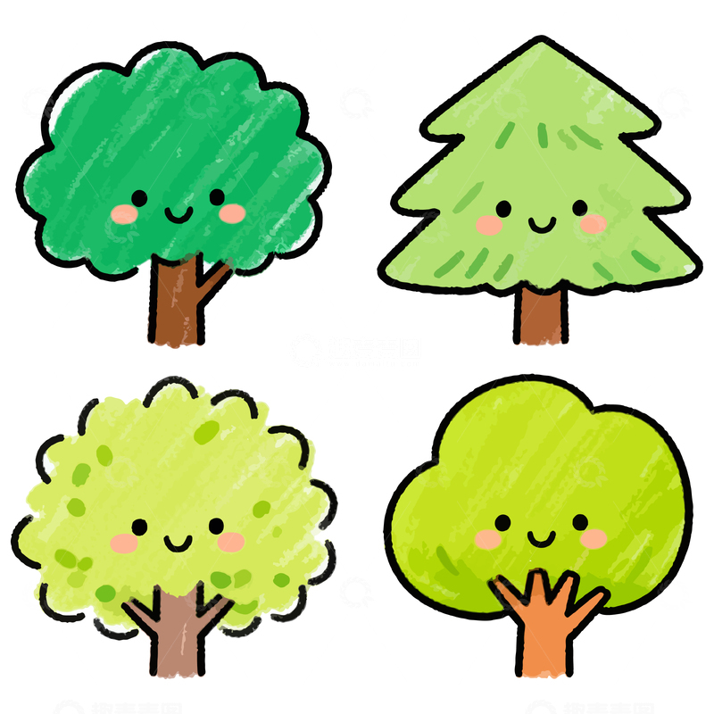 源文件下载【趣麦麦图】可爱卡通树木插画