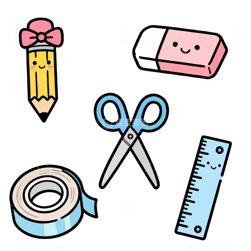 源文件下载【趣麦麦图】卡通文具插画设计元素
