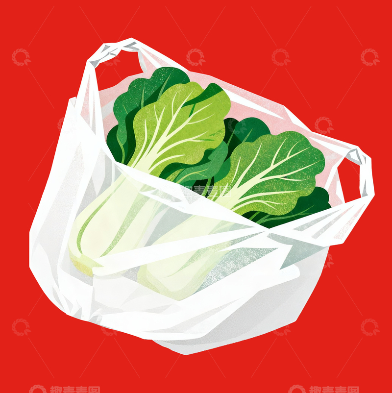 源文件下载【趣麦麦图】丝网印刷塑料袋里的青菜1
