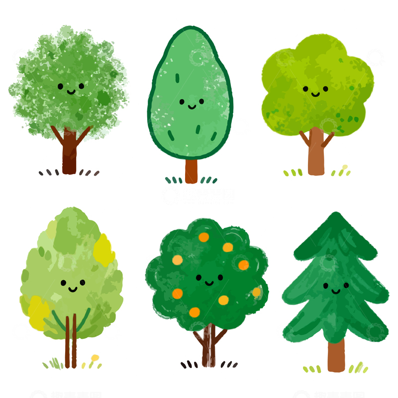 源文件下载【趣麦麦图】可爱卡通树木插画
