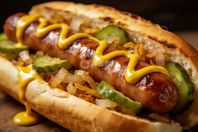高清大图下载【趣麦麦图】芥末酸黄瓜热狗的街头快餐时刻