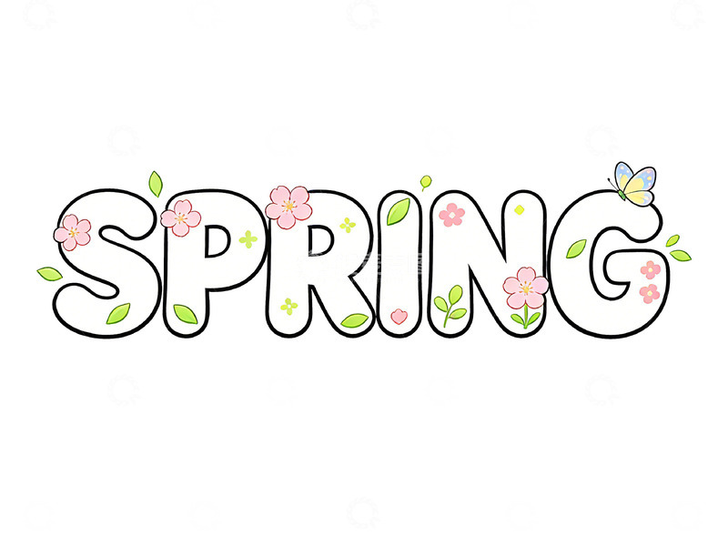 高清大图下载【趣麦麦图】春季花卉蝴蝶艺术字设计