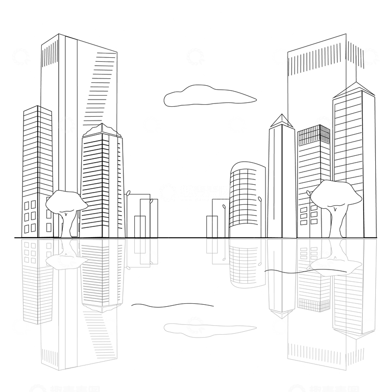 源文件下载【趣麦麦图】-城市线条简笔画建筑