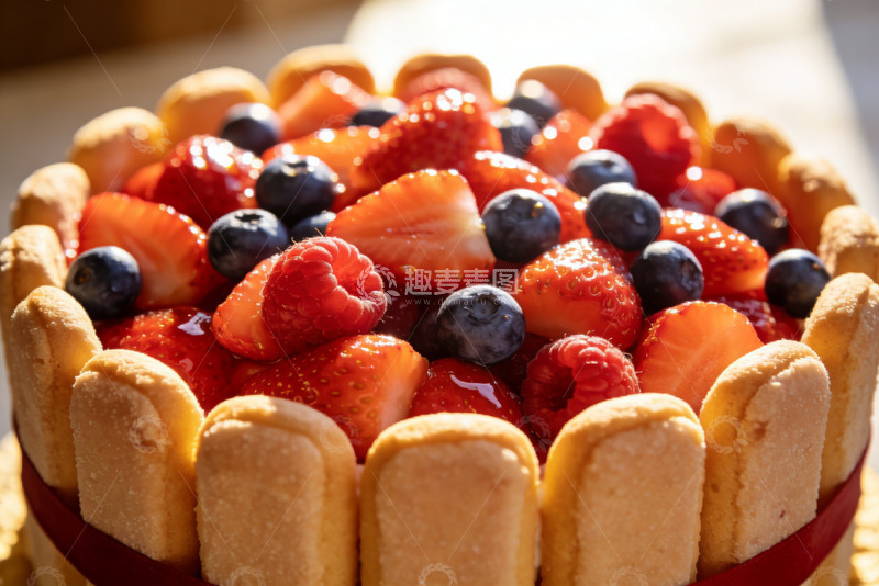 高清大图下载【趣麦麦图】莓果夏洛特蛋糕的浪漫节日庆祝场景