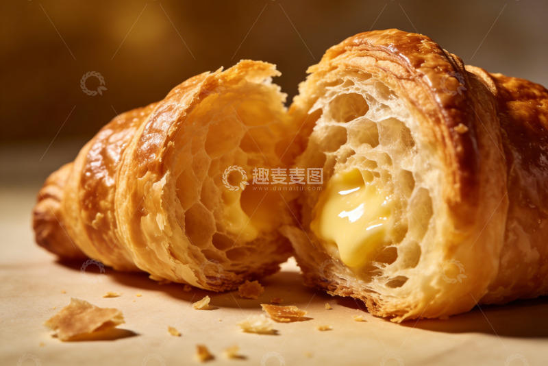 高清大图下载【趣麦麦图】-流心可颂面包的酥脆早餐时刻