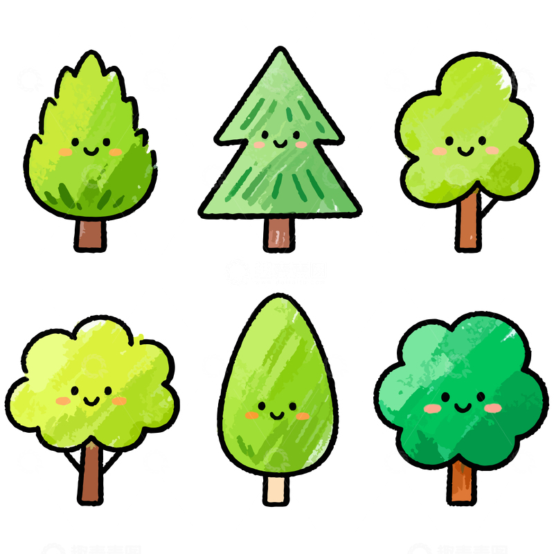 源文件下载【趣麦麦图】可爱卡通树木贴纸插画设计元素