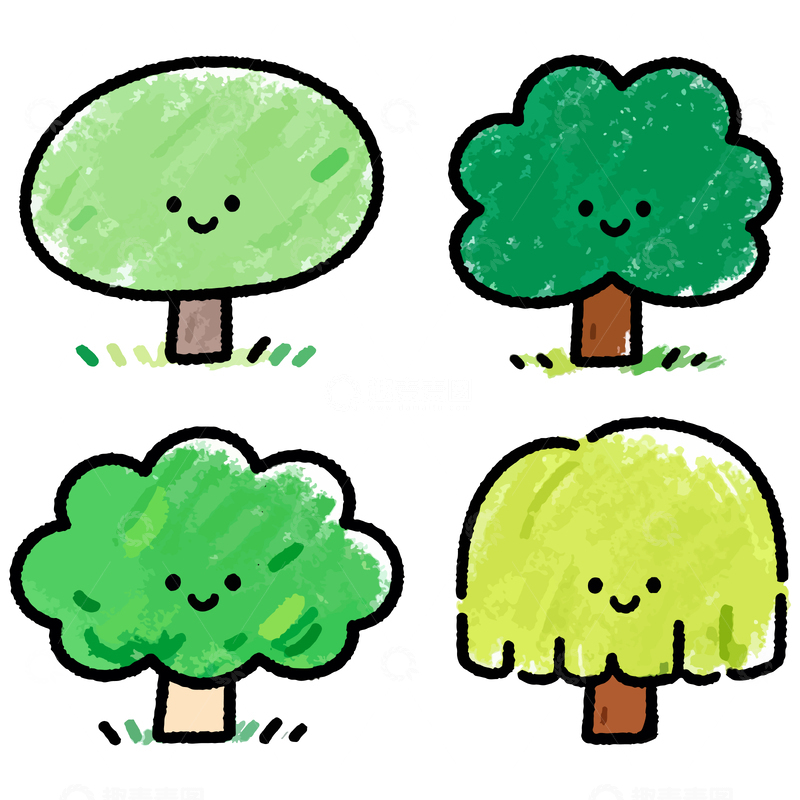 源文件下载【趣麦麦图】可爱卡通树木涂鸦插画