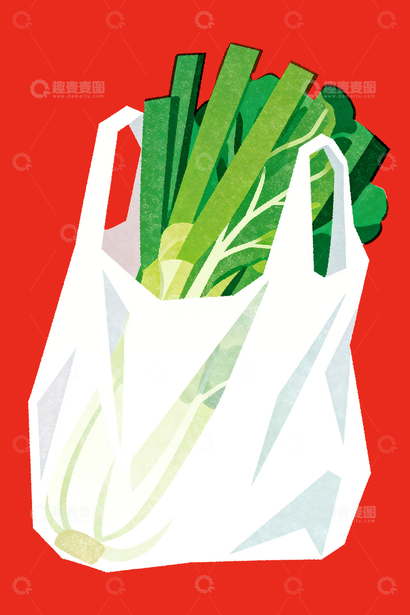 源文件下载【趣麦麦图】丝网印刷塑料袋里的青菜3