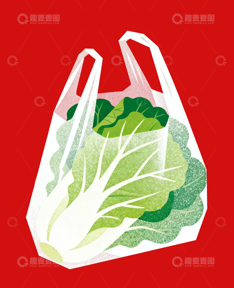 源文件下载【趣麦麦图】丝网印刷塑料袋里的青菜4