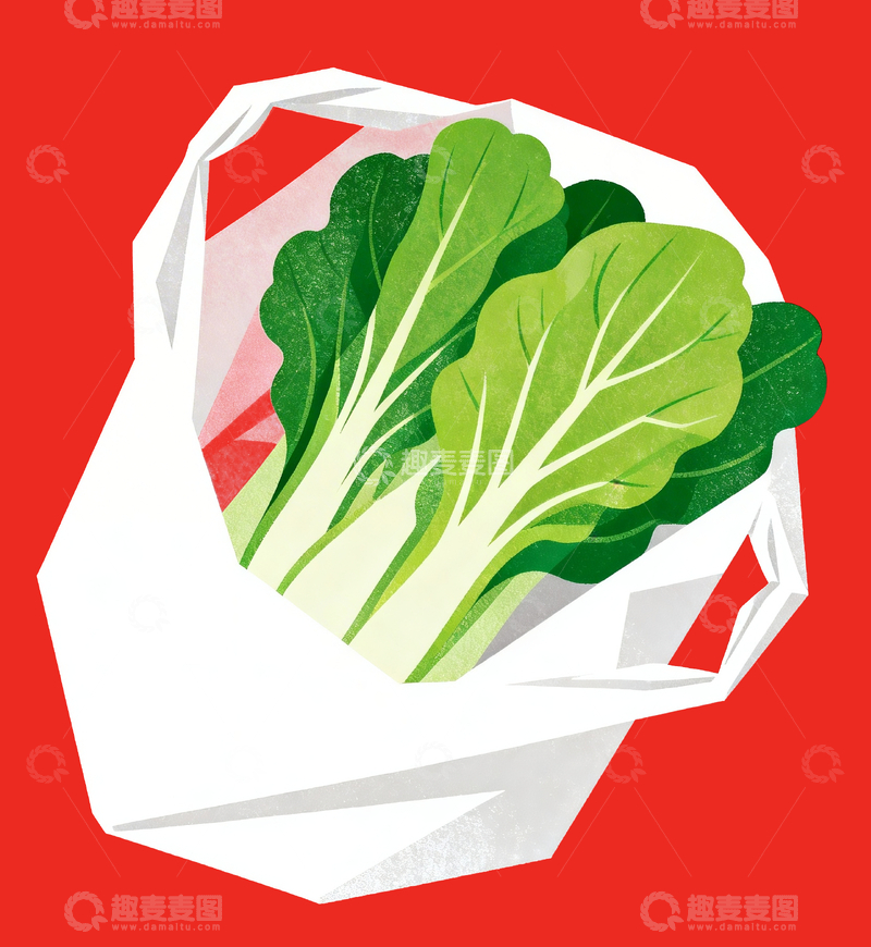 源文件下载【趣麦麦图】丝网印刷塑料袋里的青菜2