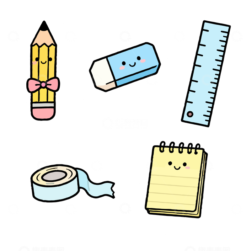 源文件下载【趣麦麦图】可爱文具插画套装