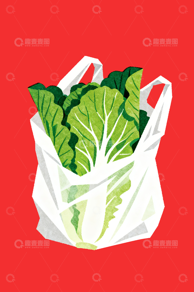 源文件下载【趣麦麦图】丝网印刷塑料袋里的青菜8