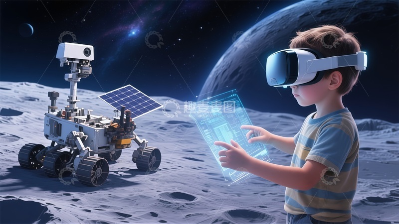 高清大图下载【趣麦麦图】VR体验月球探测创意插画
