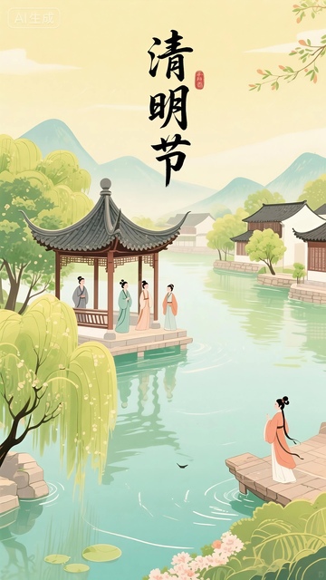 清明节手机插画
