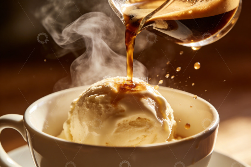 高清大图下载【趣麦麦图】热咖啡淋冰淇淋的阿芙佳朵午后甜点