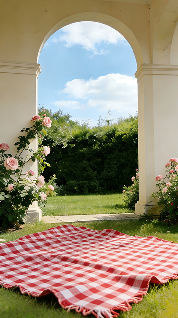 户外花园草地野餐产品展示场景商业照片