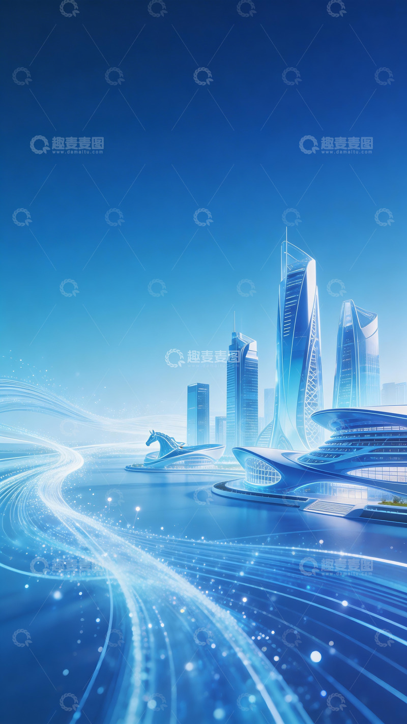 高清大图下载【趣麦麦图】未来主义抽象建筑群背景4