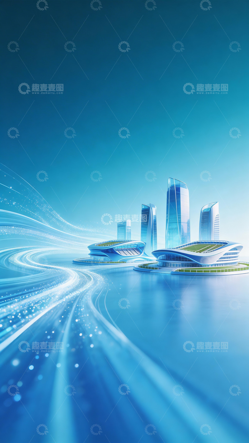 高清大图下载【趣麦麦图】未来主义抽象建筑群背景1