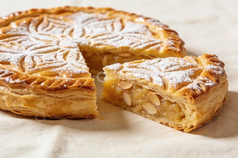 高清大图下载【趣麦麦图】花纹杏仁国王饼的节日法式甜点