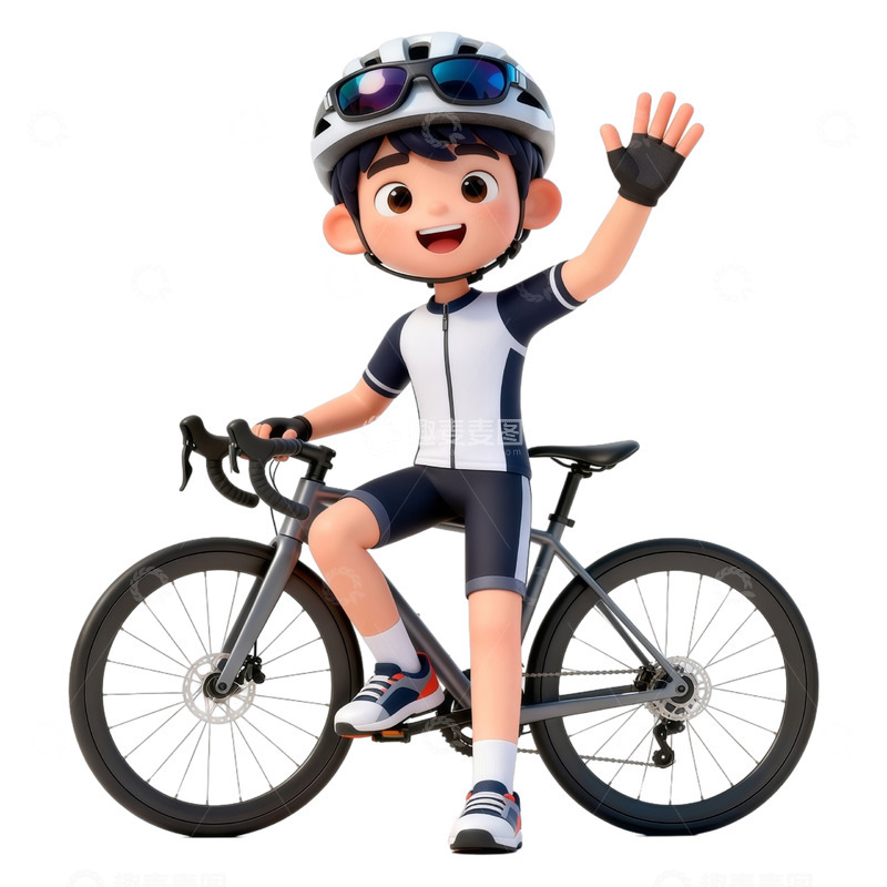 高清大图下载【趣麦麦图】卡通男孩骑自行车动漫风格插画
