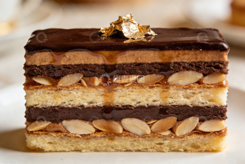 高清大图下载【趣麦麦图】长方金箔巧克力坚果蛋糕的轻奢甜点