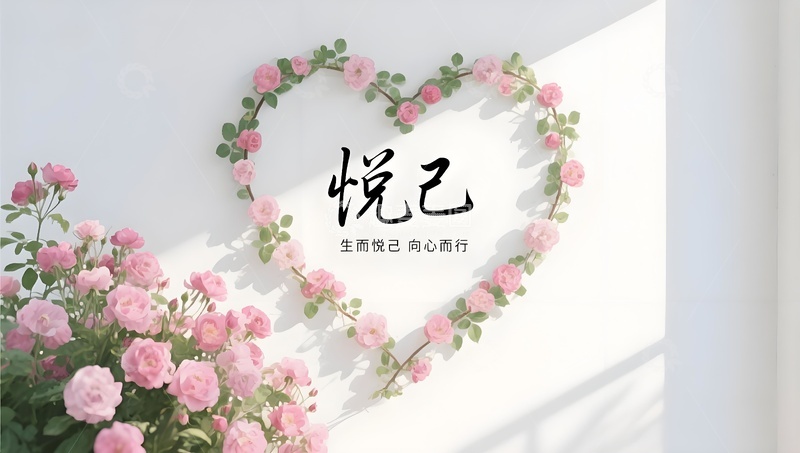 高清大图下载【趣麦麦图】心形花环悦己装饰壁纸插画背景素材