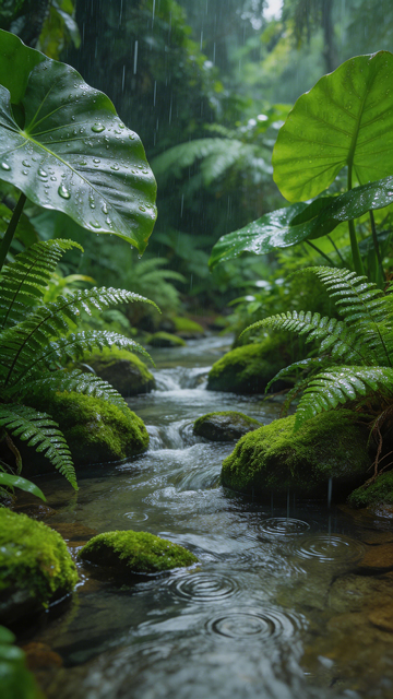 雨林溪流翠绿景观