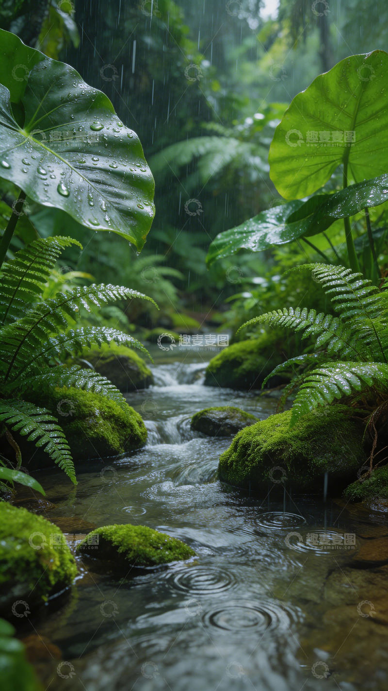 高清大图下载【趣麦麦图】雨林溪流翠绿景观
