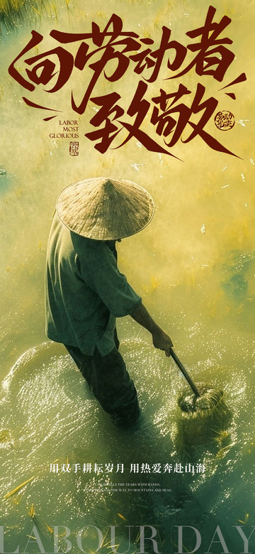 劳动节工农水彩海报