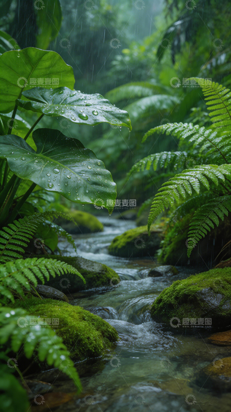 高清大图下载【趣麦麦图】雨林溪流绿意浓