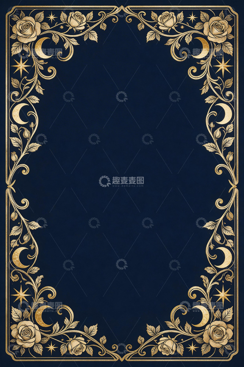 高清大图下载【趣麦麦图】复古金色玫瑰边框装饰图案