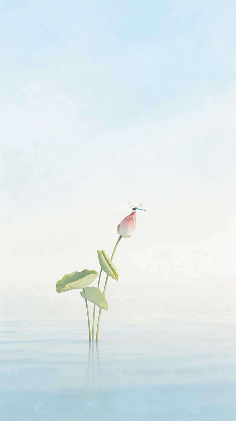 高清大图下载【趣麦麦图】荷花蜻蜓水墨画