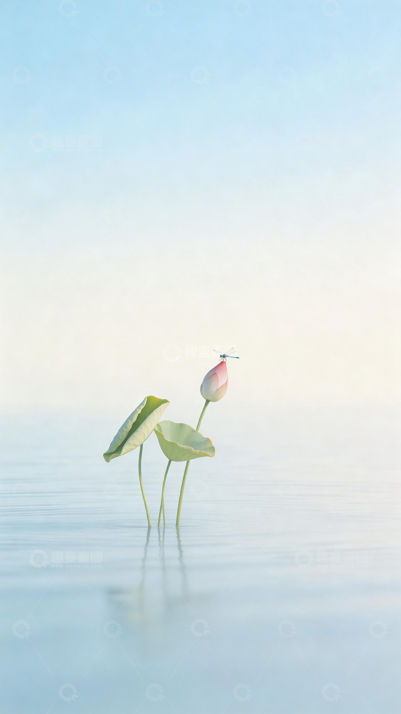 高清大图下载【趣麦麦图】淡雅荷花意境水墨画设计素材