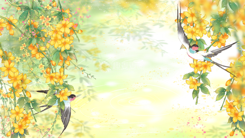 源文件下载【趣麦麦图】古风迎春花燕子春意盎然花鸟图