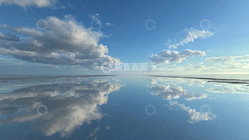 高清大图下载【趣麦麦图】天空镜像：云影倒映海面奇观