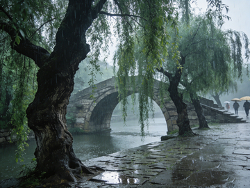 江南烟雨石桥风景摄影