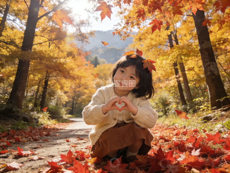 高清大图下载【趣麦麦图】【标题】秋日森林小女孩摄影图片