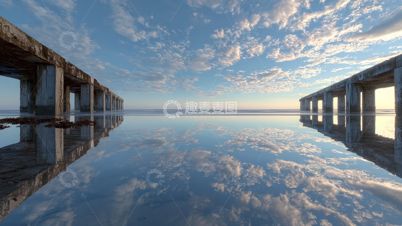 高清大图下载【趣麦麦图】天空之镜：云海与海面交融