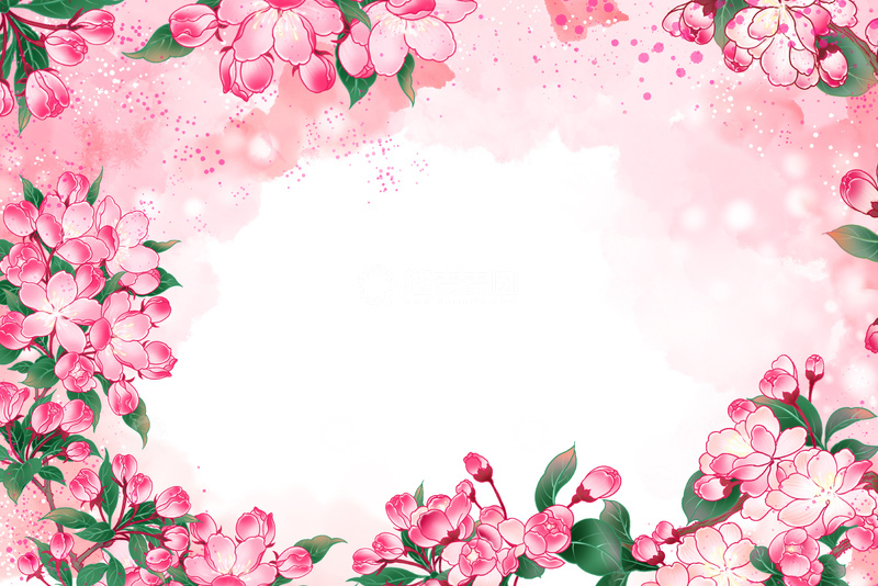 源文件下载【趣麦麦图】粉色垂丝海棠边框插画设计素材