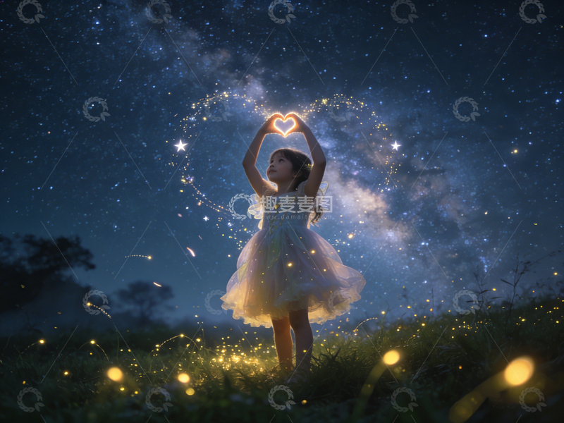 高清大图下载【趣麦麦图】梦幻星空小女孩摄影