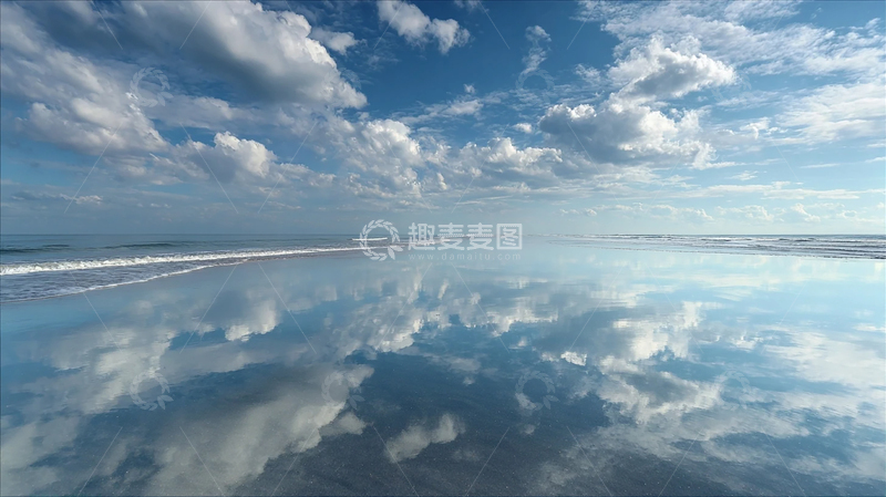高清大图下载【趣麦麦图】天空之镜：海面倒映云影的奇幻之旅