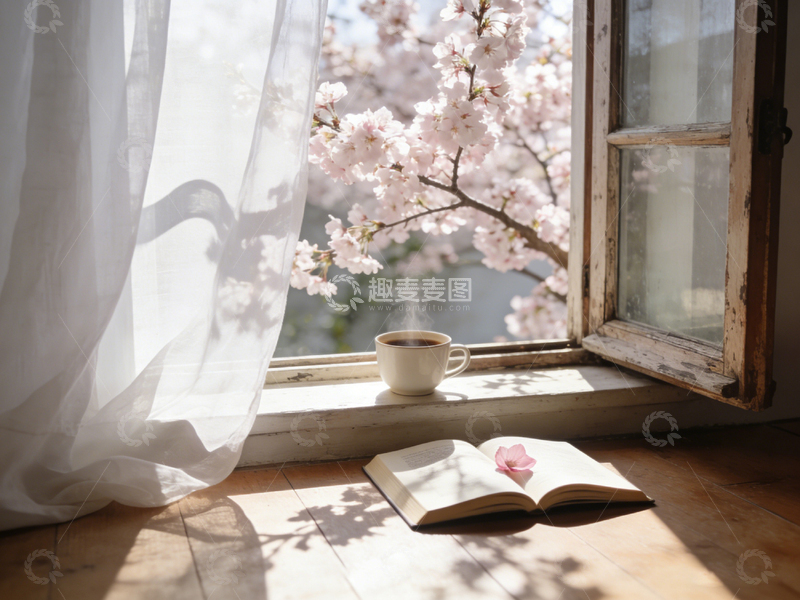 高清大图下载【趣麦麦图】窗外樱花午后时光